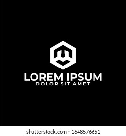Plantilla de logotipo MV de letra inicial con símbolo hexagonal de cubo 3d en una ilustración monográfica de diseño plano