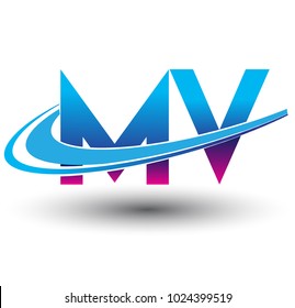 initial letter MV logotype company name colored blue and magenta swoosh design. vector logo for business and company identity.

