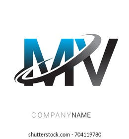 initial letter MV logotype company name colored blue and grey swoosh design. logo design for business and company identity.