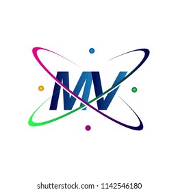 initial letter MV logotype science icon colored blue, red, green and yellow swoosh design. vector logo for business and company identity.
