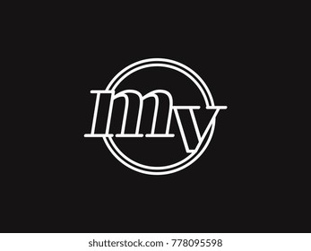 Initial letter mv lowercase outline inside the circle logo template white on black background