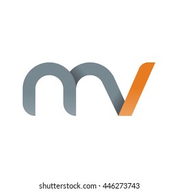 initial letter mv modern linked circle round lowercase logo orange gray
