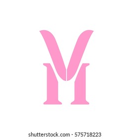 initial letter M,V pink color logo vector