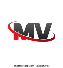 initial letter MV swoosh ring company logo red black