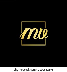 Initial letter MV VM minimalist art monogram shape logo, gold color on black background