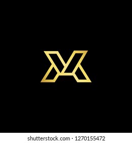 Initial letter MV VM minimalist art logo, gold color on black background.
