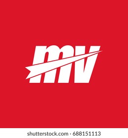 initial letter mv white flat logo vector in red background
