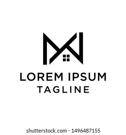 Initial letter mw linked home shape logo vector