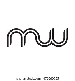 Initial letter mw, linked outline rounded lowercase, monogram black