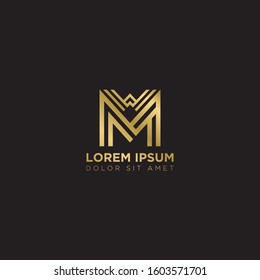 Initial Letter MW linked uppercase overlap modern gold logo vector design template. Suitable for business, consulting group company.