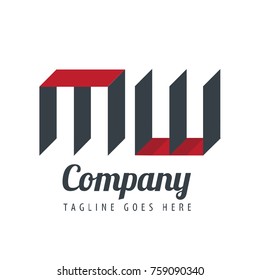 Initial Letter MW Logo With Ribbon Style