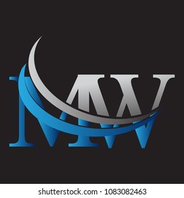 initial letter MW logotype company name colored blue and grey swoosh design. vector logo for business and company identity.