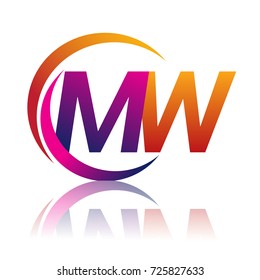 initial letter MW logotype company name orange and magenta color on circle and swoosh design. vector logo for business and company identity.