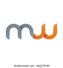 initial letter mw modern linked circle round lowercase logo orange gray
