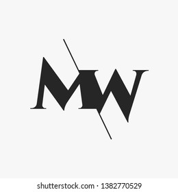 Initial Letter MW Monogram Sliced. Modern logo template isolated on gray background