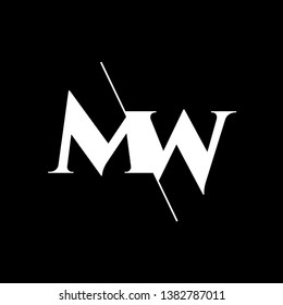 Initial Letter MW Monogram Sliced. Modern logo template isolated on black background