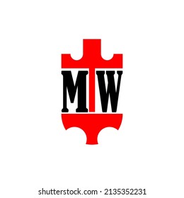Initial letter MW red crown shield simple logo. Minimal and unique.