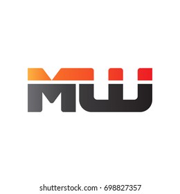 Initial letter MW, straight linked line bold logo, gradient fire red black colors
