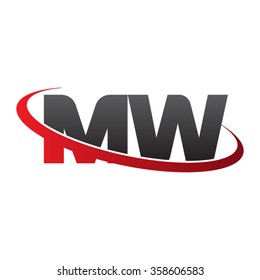 initial letter MW swoosh ring company logo red black