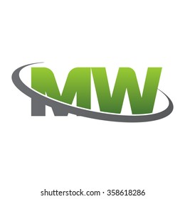 initial letter MW swoosh ring company logo green gray

