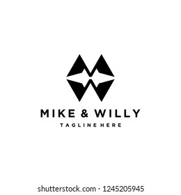 Initial Letter MW WM with Arrows Right and Left Negative Space Logo Design Inspiration
