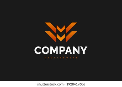 Letra inicial MW o logotipo WM con concepto de corona en degradado naranja dinámico
