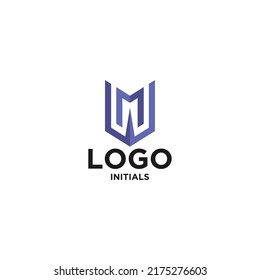 Letra inicial Diseño del logotipo MW WM con forma de escudo abstracto vectorial