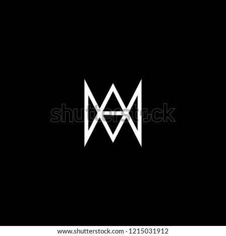Initial letter MW WM MA AM WA AW minimalist art logo, white color on black background.