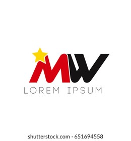 Initial letter mw yellow star logo red black