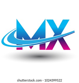 initial letter MX logotype company name colored blue and magenta swoosh design. vector logo for business and company identity.
