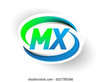 initial letter MX logotype company name colored blue and green swoosh design, modern logo concept. vector logo for business and company identity.