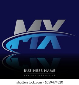 initial letter MX logotype company name colored blue and grey swoosh design. vector logo for business and company identity.