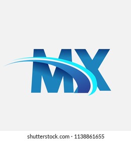 initial letter MX logotype company name colored blue and swoosh design. vector logo for business and company identity.
