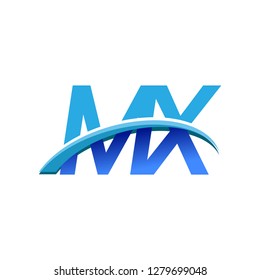initial letter MX logotype company name colored blue and swoosh design. vector logo for business and company identity.