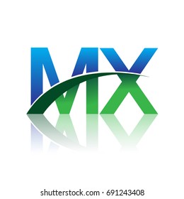 initial letter MX logotype company name colored blue and green swoosh design. vector logo for business and company identity.
