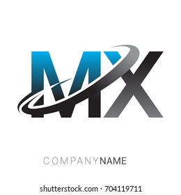 initial letter MX logotype company name colored blue and grey swoosh design. logo design for business and company identity.