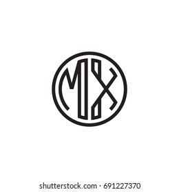 Initial letter MX, minimalist line art monogram circle logo, black color