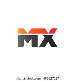 Initial letter MX, straight linked line bold logo, gradient fire red black colors