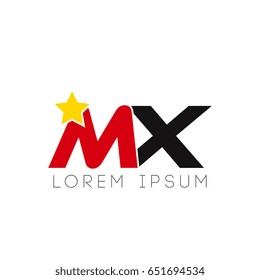 Initial letter mx yellow star logo red black