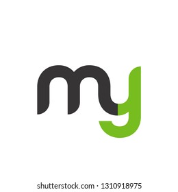 Initial Letter MY Linked Circle Lowercase Logo Black Green Icon Design Template Element - Vector