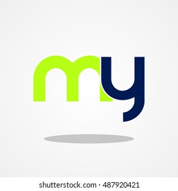 Initial letter MY lowercase logo design template leaf green navy blue