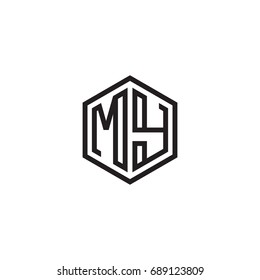 Initial letter MY, minimalist line art monogram hexagon logo, black color