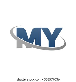 initial letter MY swoosh ring company logo blue gray