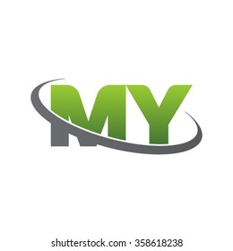 initial letter MY swoosh ring company logo green gray

