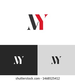 Initial Letter my uppercase modern logo design template elements. red letter Isolated on black white grey background. Suitable for business, consulting group company.