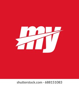 initial letter my white flat logo vector in red background