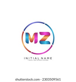 Initial letter MZ curve rounded logo, gradient vibrant colorful glossy 