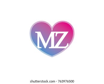 the initial letter MZ in the heart symbol as a logo, sign and decoration