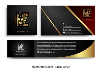 initial letter MZ logotype company name colored gold elegant design. Vector sets for business identity on black background.