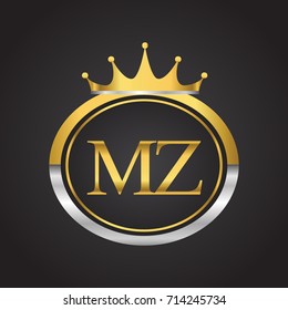 initial letter MZ logotype company name with oval shape and crown, gold and silver color. vector logo for business and company identity.